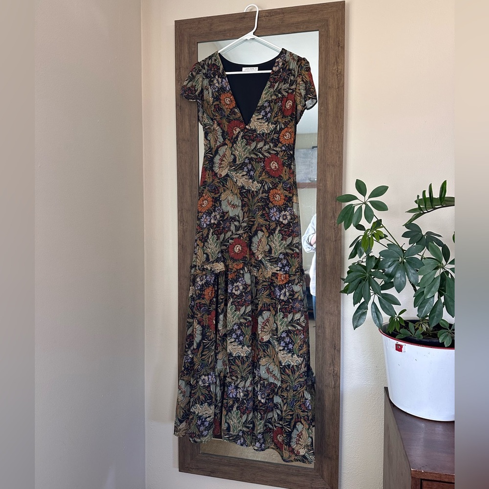 12th Tribe Floral Maxi Dress in Black, Rust & Olive